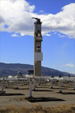 Heliostats and central receiver CESA-1 Tower at solar energy scientific research centre, Tabernas,