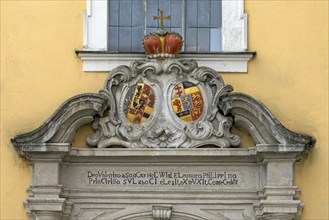 Alliance coat of arms of the founder Eleonore Philippine Christiana von Hesse-Rotenburg above the