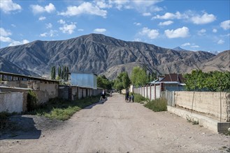 Typical main street of a Kyrgyz village, Kyrgyzstan, Asia