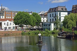 Europe, Germany, Hamburg, Bergedorf district, old town, Serrahn, city harbour, art, buoy man by