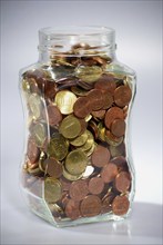 Euro coins in a jar, Hamburg, Hamburg, Federal Republic of Germany