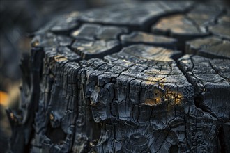 Close up of black burned tree stump. Generative Ai, AI generated