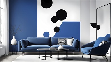 Minimalist illustration featuring abstract shapes to convey fun and ease, wallpaper with blue color