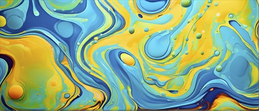 Abstract wallpaper with colorful blobs and liquid shapes on a green background, AI generated