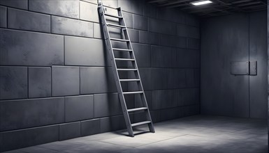 Three dimensional render of ladder leaning against a wall, AI generated