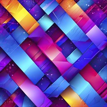 Illustration of abstract geometric flat lay composition of papers in hues of purple yellow magenta