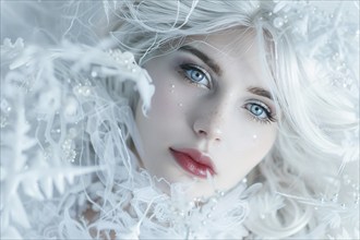 Face of beautiful woman with ice queen costume makeup. KI generiert, generiert AI generated