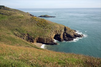 Coastal scenery on the south coast of the Island of Herm, Channel Islands, Great Britain