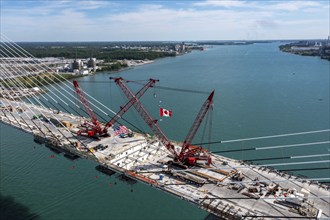 Detroit, Michigan USA -15 June 2024, The last deck section has been put in place on the Gordie Howe