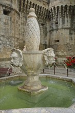 Fontaine de Villeneuve with sculptures and gargoyles, fountain, Porte de Villeneuve,