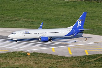 A Boeing 737-800 Jettime aircraft with the registration number OY-JZP at Split Airport, Croatia,