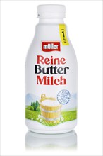 Pure buttermilk from the company Theo Müller cropped in front of a white background