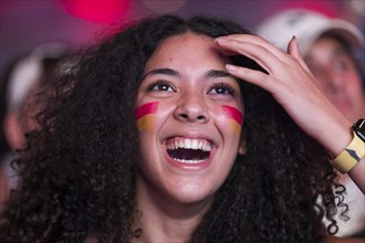 Fan of the Spanish team after scoring the 2:1 goal at the Adidas fan zone at the Bundestag during