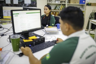 Employees of the national conservation authority ICMBio, Amazonia / Brazil. Santarem, 19.07.2024.