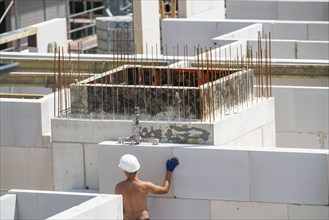 Construction site, new construction of apartment blocks, shell construction, North