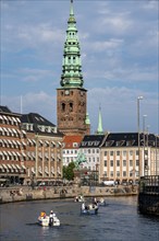 Gammel Strand Square, city centre, on Slotholmens Canal, tower of Nikolaj Kunsthal, former church,