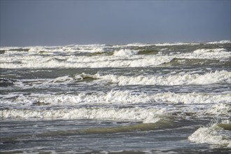 North Sea, Spiekeroog Island, autumn, North Sea beach, rising tide, waves, East Frisian Islands,