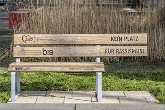 Symbolic bench against racism, the AWO and bis, No place for racism, Bremerhaven, Lower Saxony,