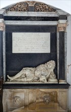 Family memorial monument to Thomas Jermyn aged 15, died 1692, Church of Saint Nicholas, Rushbrooke,