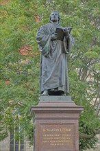 Sculpture Martin Luther monument, Luther monument with inscription Psalm 118, 17, Bible verse,