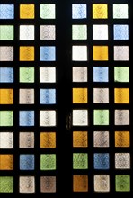 Contemporary stained glass window at Notre Dame de la delirance church, Popenguine, Senegal.