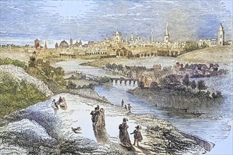 View of Dublin Ireland in the 17th century From Old England's Worthies by Lord Brougham and others,