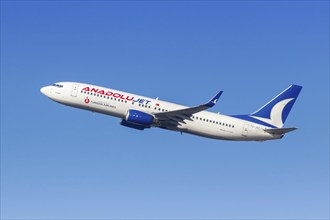 A Boeing 737-800 aircraft of Anadolujet with the registration TC-JGT at the airport in Munich,