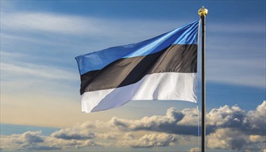 The flag of Estonia flutters in the wind