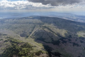 Aerial photo, Harz Mountains with Brocken, forest dieback