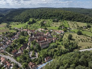 View of Bebenhausen with the monastery and castle, former Cistercian abbey, aerial view, district