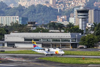 A SATENA ATR 42-600 aircraft with the registration HK-5130 at Enrique Olaya Herrera Airport in