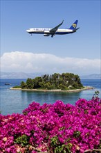 A Ryanair Boeing 737-800 aircraft with registration 9H-QCA at Corfu Airport, Greece, Europe