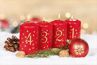 Fourth 4th Advent with candle Christmas decoration Christmas card for Christmas time with copy