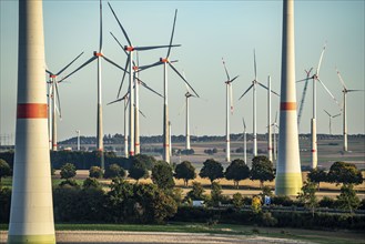 Wind farm near Bad Wünnenberg, Ostwestfalen Lippe, along the A44 motorway, North Rhine-Westphalia,