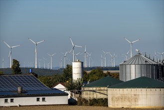 Biogas plant, agricultural business, wind farm near Lichtenau, solar plant on farm buildings,