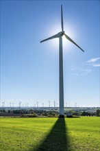 Wind farm above the village of Lichtenau, self-proclaimed energy town, Paderborn district, OWL, A