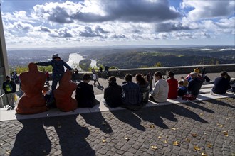 View from the Drachenfels plateau, on the Rhine to the south, tourists, the Drachenfels is a