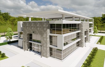 Beautiful new contemporary commercial office building. 3D rendering