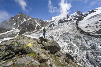 Mountaineers on the glacier, High alpine glaciated mountain landscape, La Jonction, Glacier des