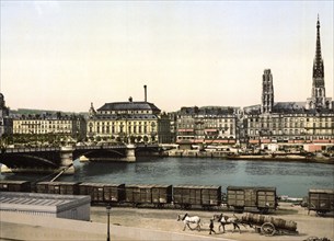 The Boieldieu Bridge in St Sever, Rouen, Normandy, France, ca 1890, Historical, digitally restored