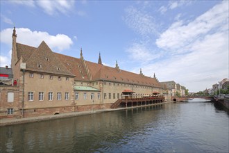 Ancienne douane, old customs house, historical building with reflection, idyll, bridge, Ill, Grande