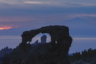 View from Pico de las Nieves to Roque Nublo and Mount Teide on Tenerife, Gran Canaria, Canary