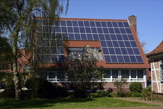 Europe, Germany, Lower Saxony, Stade district, Altes Land near Hamburg, photovoltaic system, on