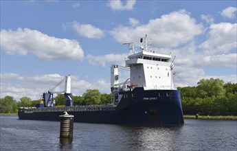 Cargo ship FWN Spirit in the Kiel Canal, Kiel Canal, NOK, Schleswig-Holstein, Germany, Europe