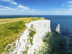 White Cliffs of Old Harry Rocks Jurassic Coast from a drone, Dorset Coast, Poole, England, United