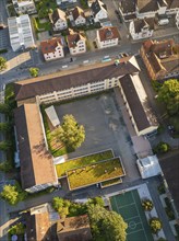 Close-up of a school campus with central square and surrounding buildings, Nagold, Black Forest,