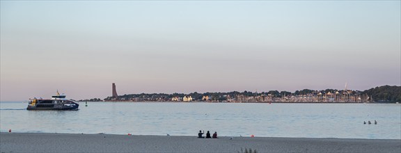 Fjord ferry, naval memorial, Laboe, front beach, Falckenstein, Kiel, Schleswig-Holstein, Germany,