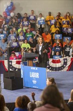 Detroit, Michigan, USA, 2 September 2024, Presidential candidate Kamala Harris campaigns at a Labor