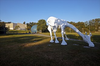 White giraffe, sculpture by Sina Heffner on the south head with Scharoun Theatre and Planetarium,