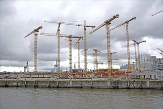 Europe Germany Hanseatic City of Hamburg new HafenCity, Elbtower 2021 construction site, cranes,